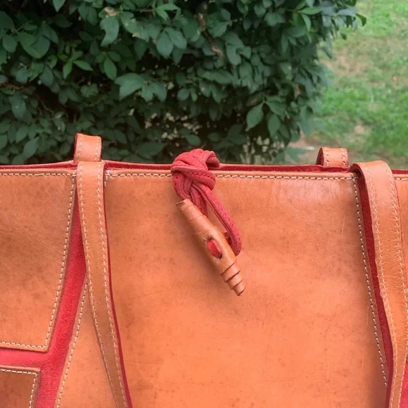 Claudia Firenze brown leather bag with red suede - Picture 3 of 8